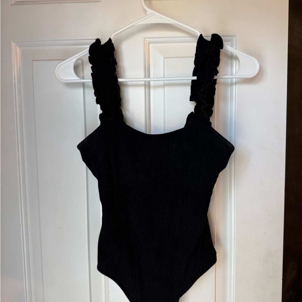Wild Honey Black Bodysuit Top with Ruffled Straps